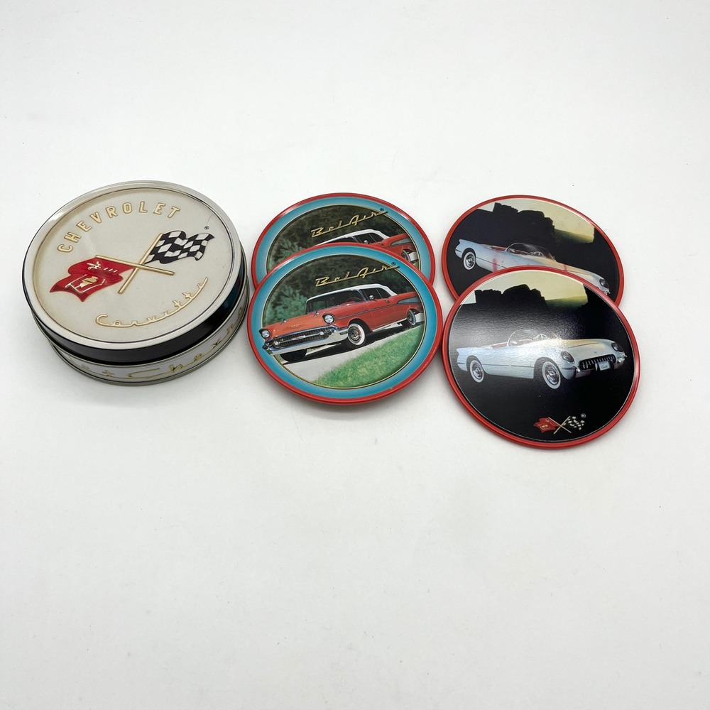 Chevrolet‎ Corvette Bel Air Coasters Set of 4 with Tin Case Car Theme